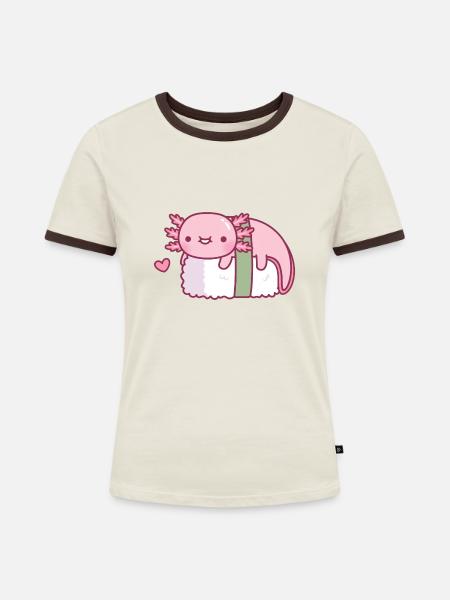 Süßes Axolotl Sushi Lustig - Frauen Kontrast-T-Shirt - Off-White/Dunkelbraun