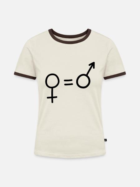 Gleichgeschlechtliches T-Shirt - Frauen Kontrast-T-Shirt - Off-White/Dunkelbraun