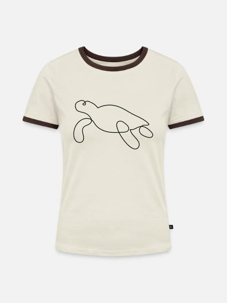 Schildkröte One-Line-Art - Frauen Kontrast-T-Shirt - Off-White/Dunkelbraun