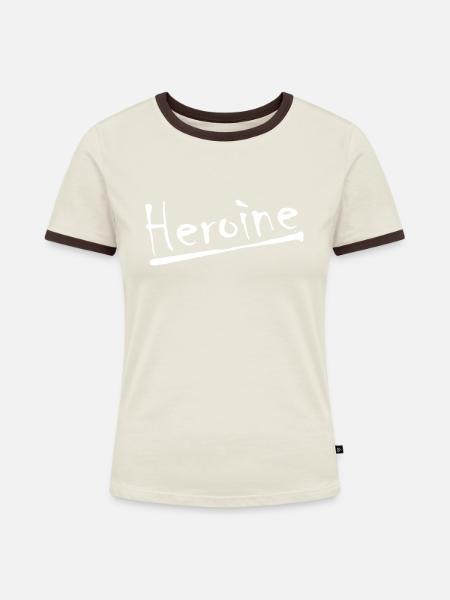 Heldin ist eine Mädchenheldin - Frauen Kontrast-T-Shirt - Off-White/Dunkelbraun