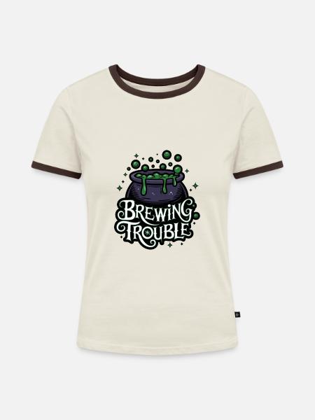 Hexenkessel – Brewing Trouble - Frauen Kontrast-T-Shirt - Off-White/Dunkelbraun