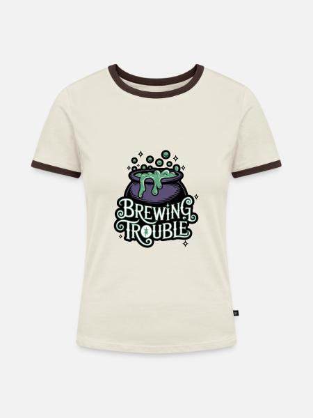 Hexenkessel – Brewing Trouble - Frauen Kontrast-T-Shirt - Off-White/Dunkelbraun