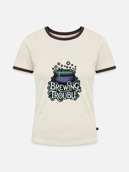 Hexenkessel – Brewing Trouble - Frauen Kontrast-T-Shirt - Off-White/Dunkelbraun