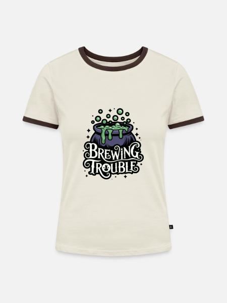Hexenkessel – Brewing Trouble - Frauen Kontrast-T-Shirt - Off-White/Dunkelbraun