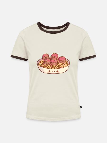 Süße Spaghetti und Fleischbällchen Pasta - Frauen Kontrast-T-Shirt - Off-White/Dunkelbraun