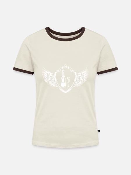 Schampus Flasche Sekt - Frauen Kontrast-T-Shirt - Off-White/Dunkelbraun