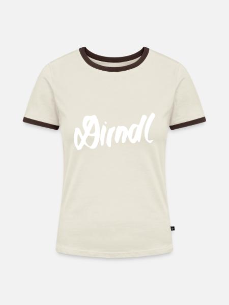 Dirndl - Frauen Kontrast-T-Shirt - Off-White/Dunkelbraun