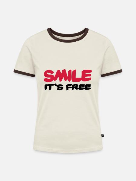 Smile It's free - Frauen Kontrast-T-Shirt - Off-White/Dunkelbraun