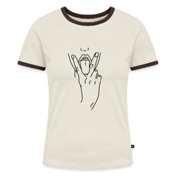 The lick - Frauen Kontrast-T-Shirt - Off-White/Dunkelbraun - Vorne - AI Model Female 172 dark (172cm)