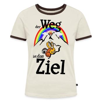 Der Weg ist das Ziel Wander Schnecke - Frauen Kontrast-T-Shirt - Off-White/Dunkelbraun - Vorne - AI Model Female 172 dark (172cm)