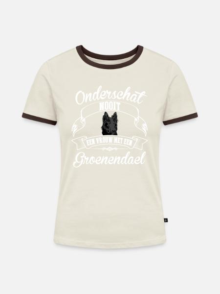 Groenendael - Frauen Kontrast-T-Shirt - Off-White/Dunkelbraun