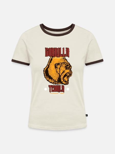 TEQUILLA - Frauen Kontrast-T-Shirt - Off-White/Dunkelbraun