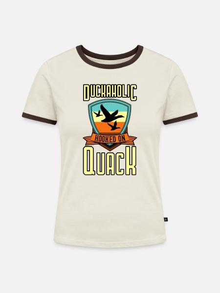 Duckaholic Hooked On Quack - Frauen Kontrast-T-Shirt - Off-White/Dunkelbraun