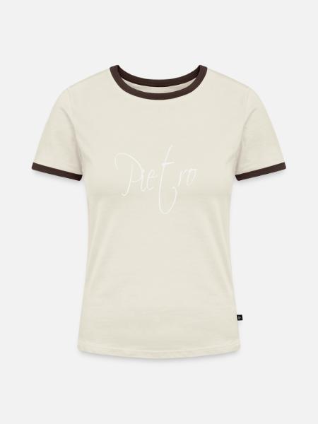 Pietro - Frauen Kontrast-T-Shirt - Off-White/Dunkelbraun