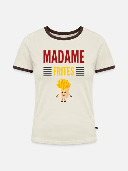 Madame Frite - Frauen Kontrast-T-Shirt - Off-White/Dunkelbraun