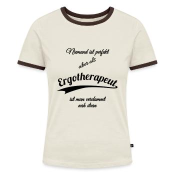 Ergotherapeut - Frauen Kontrast-T-Shirt - Off-White/Dunkelbraun - Vorne - AI Model Female 172 dark (172cm)