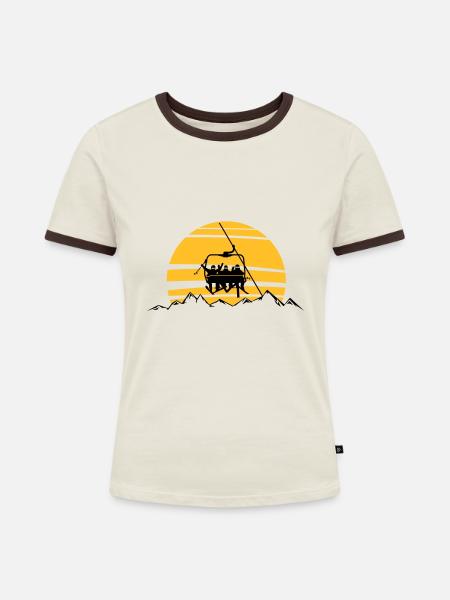 Winter - Skifahrer Sessellift - Frauen Kontrast-T-Shirt - Off-White/Dunkelbraun