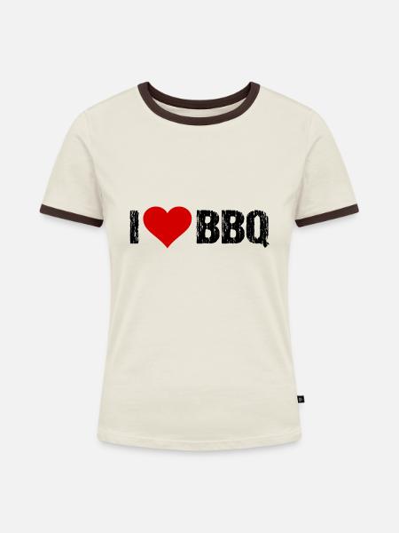 BBQ Grillen - Frauen Kontrast-T-Shirt - Off-White/Dunkelbraun