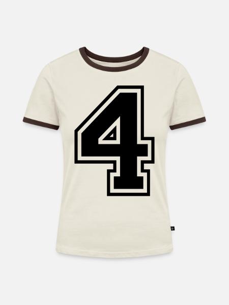 Nummer 4 - Frauen Kontrast-T-Shirt - Off-White/Dunkelbraun