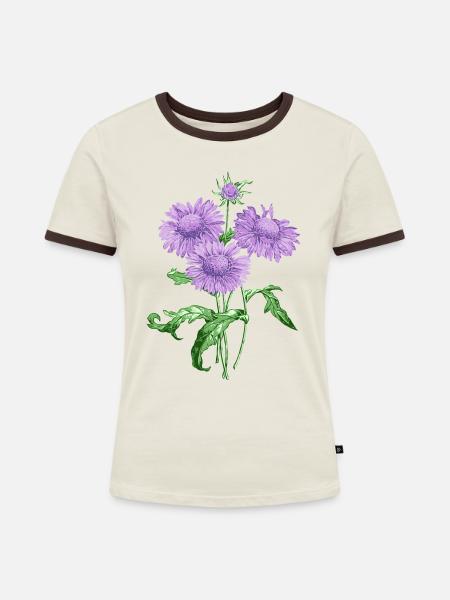 Sommerblume mit violetten Blüten - Frauen Kontrast-T-Shirt - Off-White/Dunkelbraun