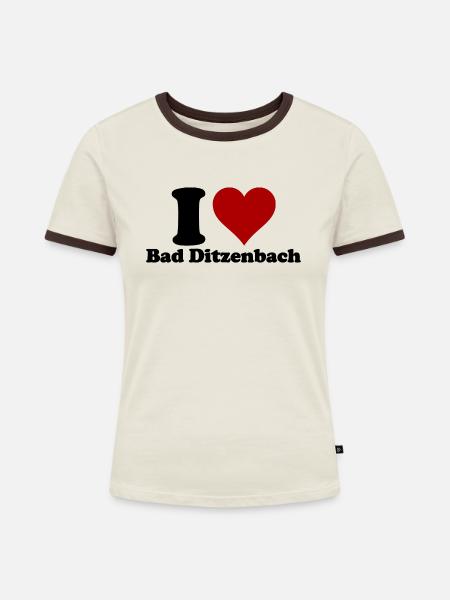 I Love Bad Ditzenbach - Frauen Kontrast-T-Shirt - Off-White/Dunkelbraun