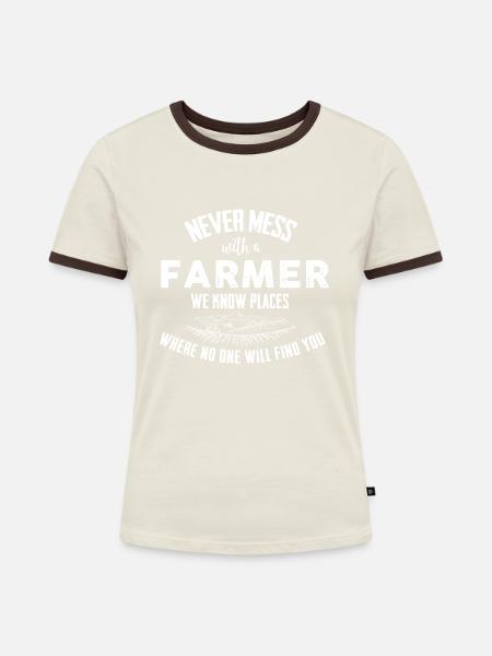 Farmer Never mess - Frauen Kontrast-T-Shirt - Off-White/Dunkelbraun