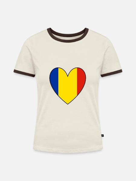 Rumänien Bukarest Herz - Frauen Kontrast-T-Shirt - Off-White/Dunkelbraun