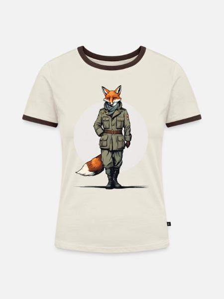 Fox - Frauen Kontrast-T-Shirt - Off-White/Dunkelbraun