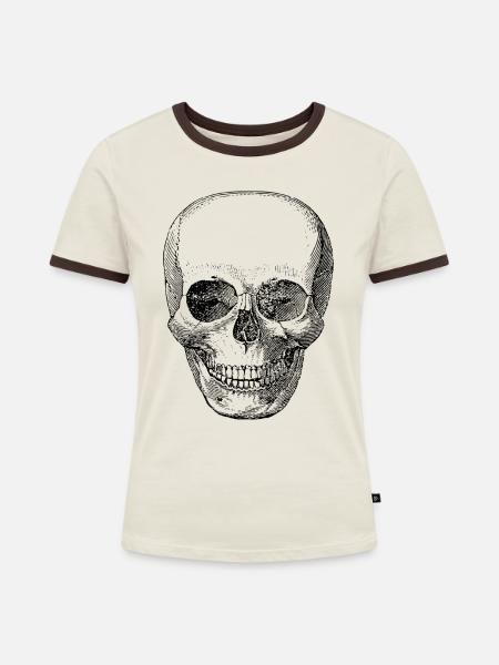 Cartoon-Schädel - Frauen Kontrast-T-Shirt - Off-White/Dunkelbraun