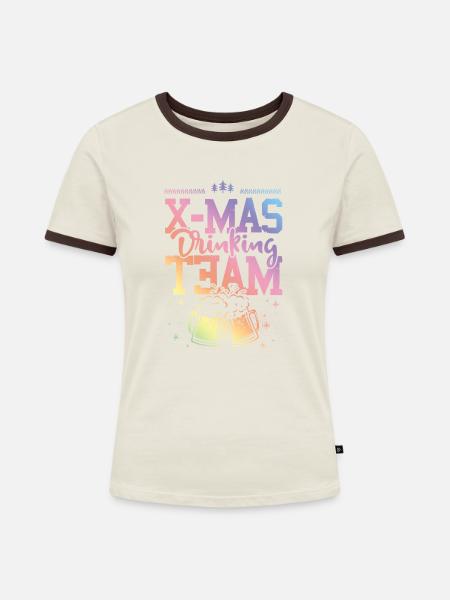 X-mas Drinking Team - Frauen Kontrast-T-Shirt - Off-White/Dunkelbraun