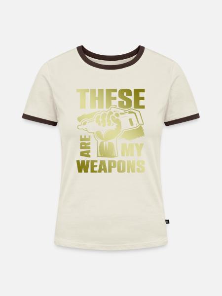 Barber weapons - Frauen Kontrast-T-Shirt - Off-White/Dunkelbraun