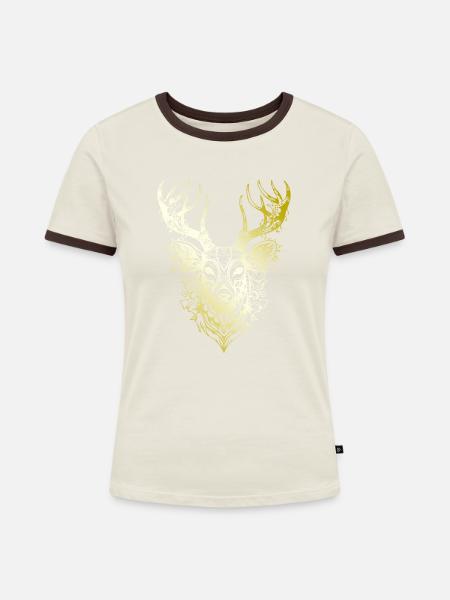 Hirsch Mandala gold - Frauen Kontrast-T-Shirt - Off-White/Dunkelbraun