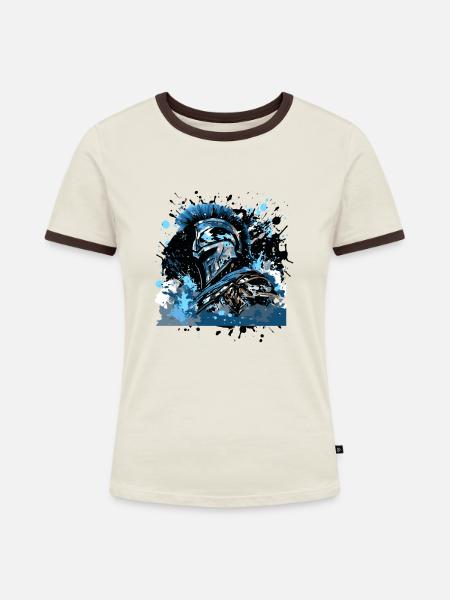 Spartaner Helm Mythologie - Frauen Kontrast-T-Shirt - Off-White/Dunkelbraun