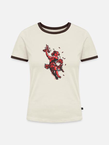 Amors Arme - Frauen Kontrast-T-Shirt - Off-White/Dunkelbraun