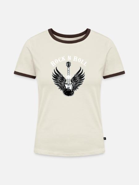 Rock'n'Roll - Frauen Kontrast-T-Shirt - Off-White/Dunkelbraun
