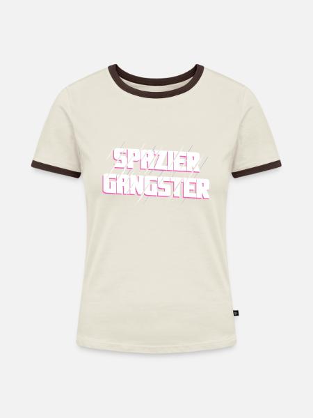 Spaziergangster - Frauen Kontrast-T-Shirt - Off-White/Dunkelbraun