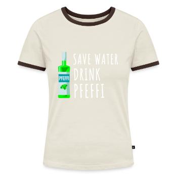 Pfefferminz Likör Pfeffi Vatertag Sauf - Frauen Kontrast-T-Shirt - Off-White/Dunkelbraun - Vorne - AI Model Female 172 dark (172cm)