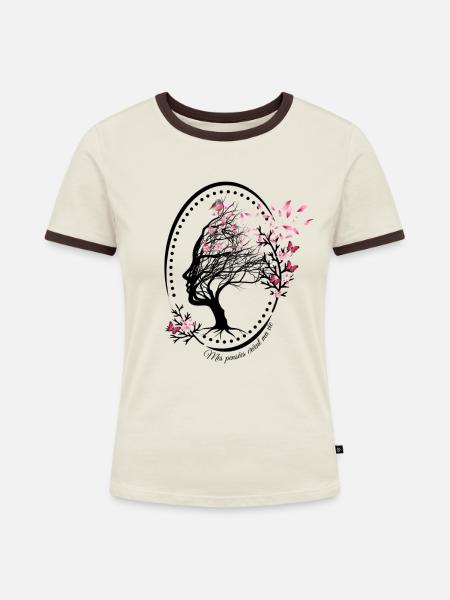 baumgebundene Gedanken - Frauen Kontrast-T-Shirt - Off-White/Dunkelbraun