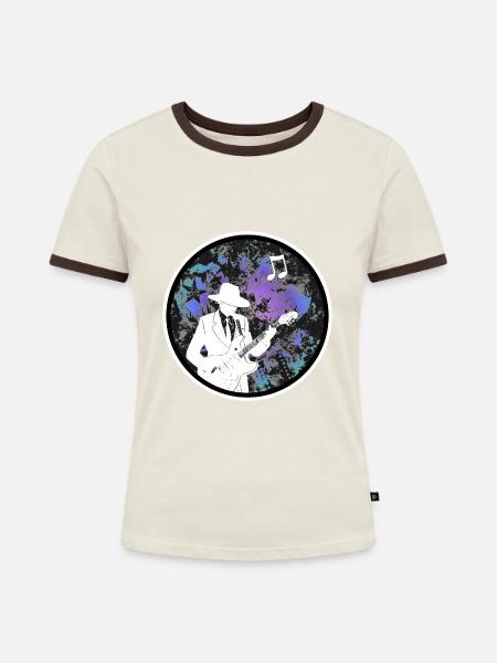 Gitarrist - Frauen Kontrast-T-Shirt - Off-White/Dunkelbraun
