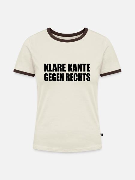 klare kante gegen rechts - Frauen Kontrast-T-Shirt - Off-White/Dunkelbraun
