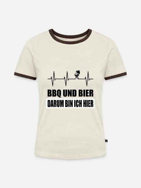 BBQ - Frauen Kontrast-T-Shirt - Off-White/Dunkelbraun