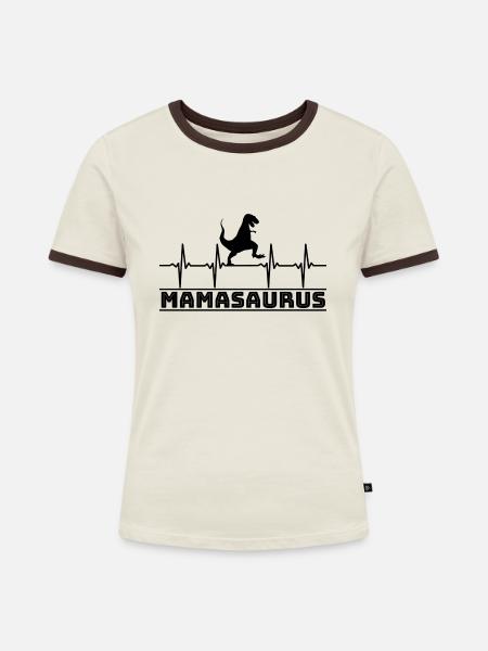 Mamasaurus - Frauen Kontrast-T-Shirt - Off-White/Dunkelbraun