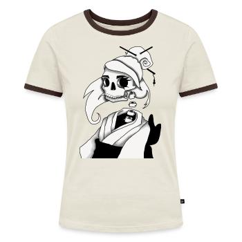 Skelett Mädchen - Frauen Kontrast-T-Shirt - Off-White/Dunkelbraun - Vorne - AI Model Female 172 dark (172cm)