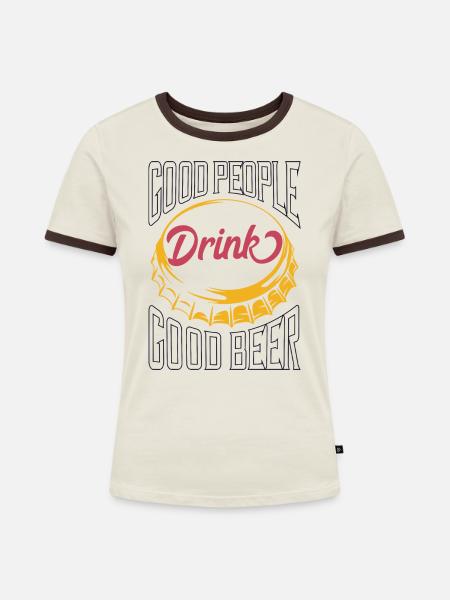 Bier - Frauen Kontrast-T-Shirt - Off-White/Dunkelbraun