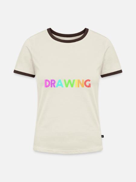 Drawing - Frauen Kontrast-T-Shirt - Off-White/Dunkelbraun