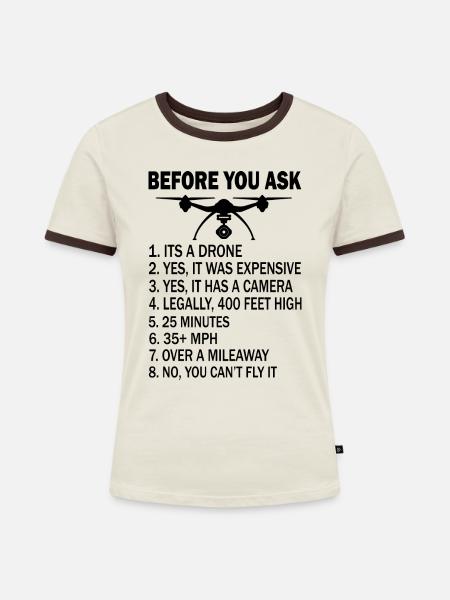 Drone FPV Drohnen - Frauen Kontrast-T-Shirt - Off-White/Dunkelbraun