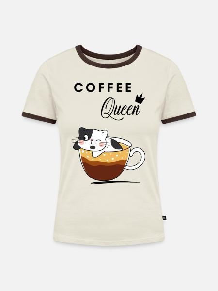 "Coffee Queen" - Frauen Kontrast-T-Shirt - Off-White/Dunkelbraun