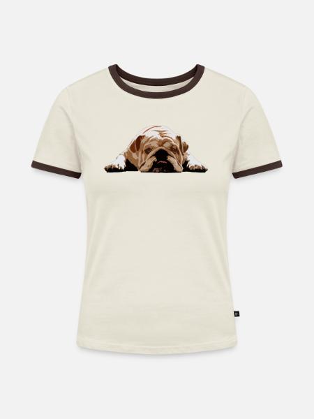 English bulldog - Frauen Kontrast-T-Shirt - Off-White/Dunkelbraun