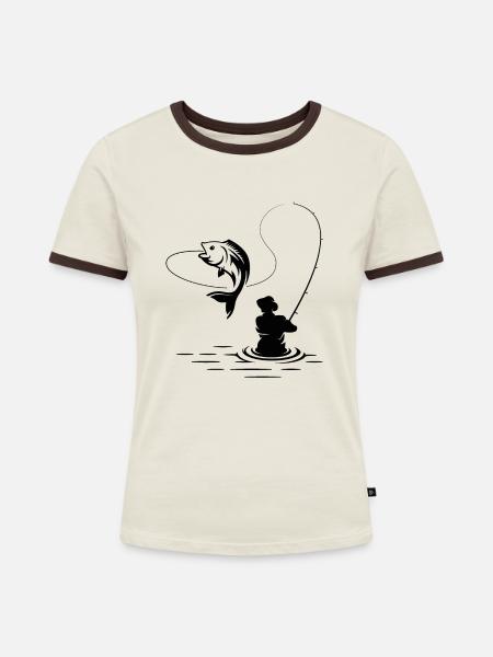 Angeln Angler Biss - Frauen Kontrast-T-Shirt - Off-White/Dunkelbraun