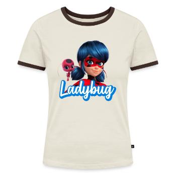Miraculous Ladybug Tikki - Frauen Kontrast-T-Shirt - Off-White/Dunkelbraun - Vorne - AI Model Female 172 dark (172cm)